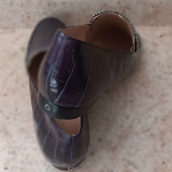 Coach Croc-Embossed Loafers in Deep Plum with Beaded Trim - Picture 3 of 7